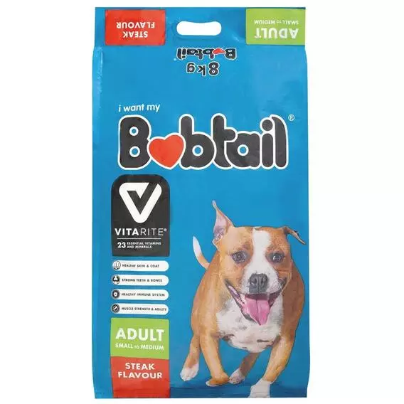 Bobtail Sml-Med Adult Dog Food Steak + 1kg Free 8kg