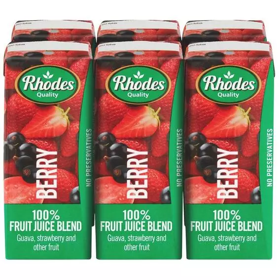 Rhodes 100% Fruit Juice Berry 6pk 200ml Rhodes 100% Fruit Juice Berry 6pk 200ml