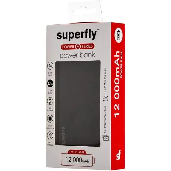 Superfly Power Bank 12000 mAh Black