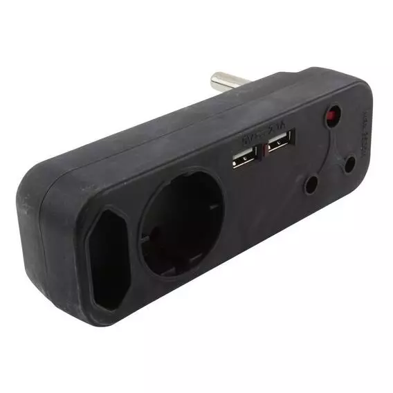 POWERWORX 3 Way Adapter With USB Black POWERWORX 3 Way Adapter With USB Black