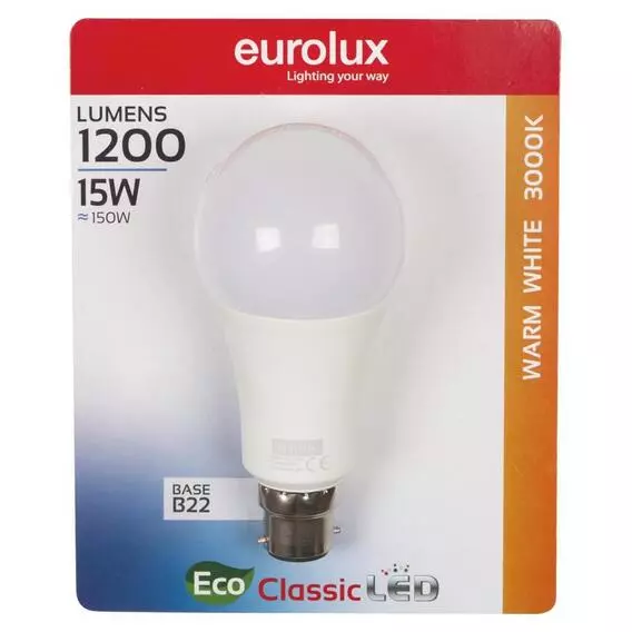 Eurolux 15w LED A65 Classic B22 WW