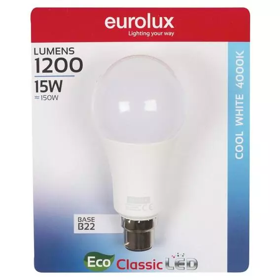 Eurolux 15w Led A65 Classic B22 CW G1089BC Eurolux 15w Led A65 Classic B22 CW G1089BC
