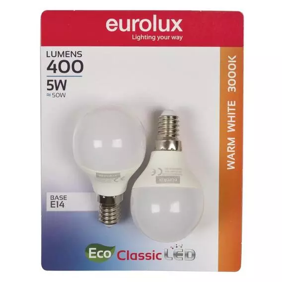 Eurolux 5w LED Golfball E14 WW Twin Pk Eurolux 5w LED Golfball E14 WW Twin Pk