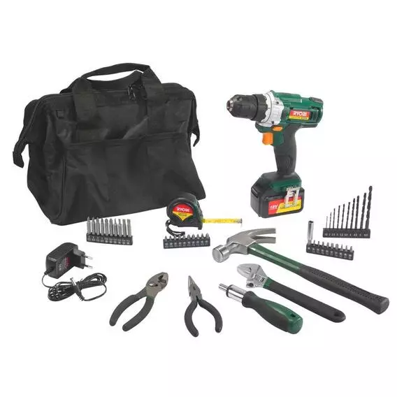 Ryobi 18V Cordless Drill + 70 Piece Access Kit HLD-180K