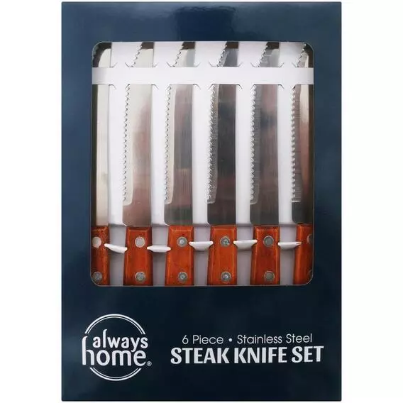 Always Home 6PC Wooden Handle Steak Knifes Set Always Home 6PC Wooden Handle Steak Knifes Set