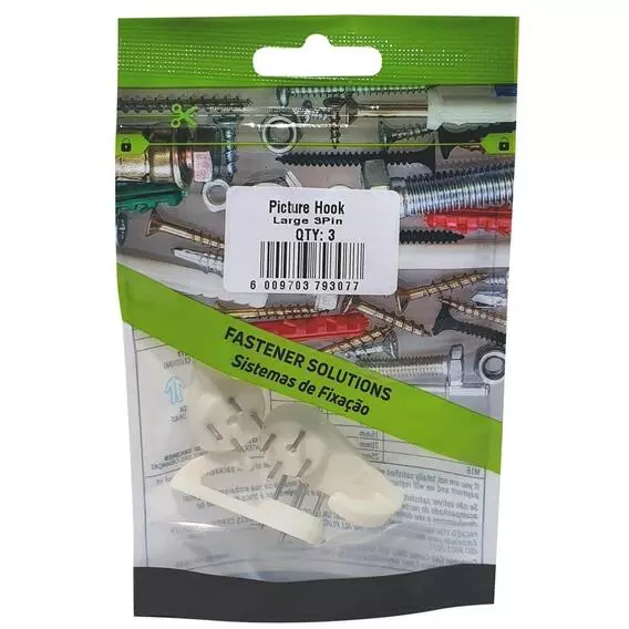Fastener Solutions Large Picture Hook 3 Pins Pk3 Fastener Solutions Large Picture Hook 3 Pins Pk3