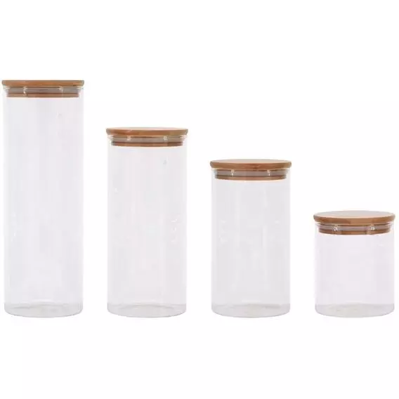 Kitchen 4PK GLASS CANISTER SET WITH BAMBOO LIDS Kitchen 4PK GLASS CANISTER SET WITH BAMBOO LIDS