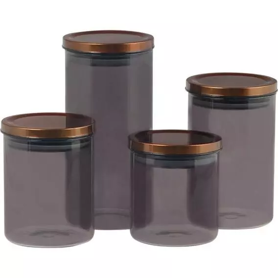 Kitchen 4pc Smokey Glass Canister RG Lids Kitchen 4pc Smokey Glass Canister RG Lids