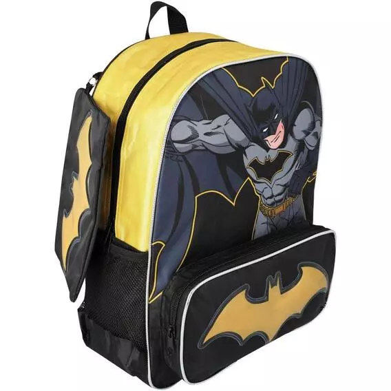 Batman Black Yellow Large Backpack &Pencil Case SET