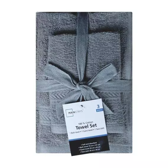 Mainstay 3Pack Towel Set Charcoal Mainstay 3Pack Towel Set Charcoal