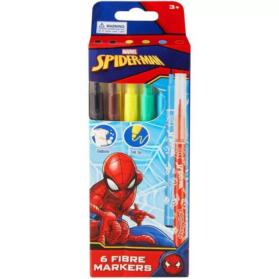 No Brand Spiderman Fibre Markers 6PK No Brand Spiderman Fibre Markers 6PK