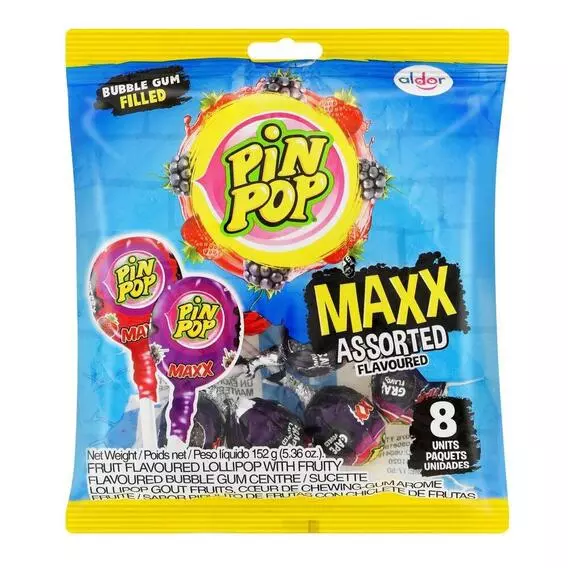 PIN POP Lollipop Maxx Assorted 8's 152 G