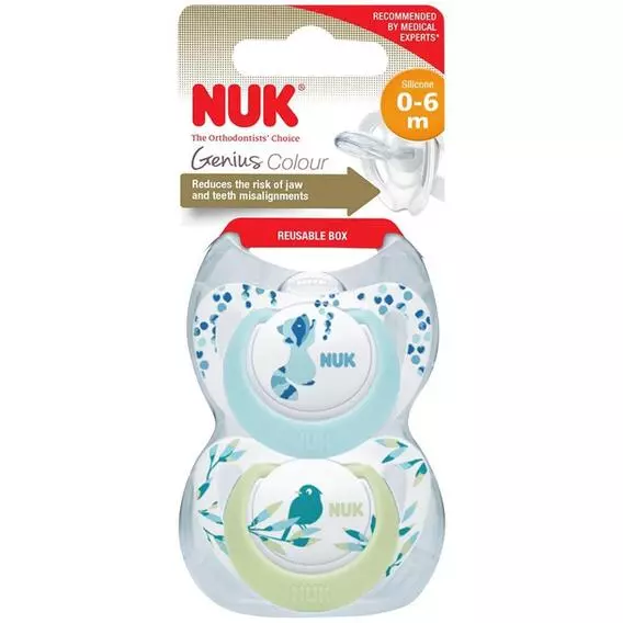 NUK Sil Genius 2 Pack Soother, Boy 0-6 Mon. NUK Sil Genius 2 Pack Soother, Boy 0-6 Mon.