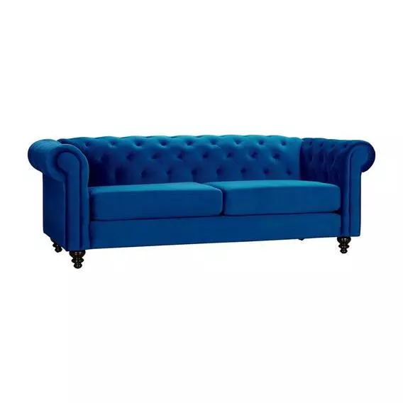 Furniture Chesterfield Couch 3 Div Blue Velvet