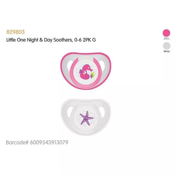 Little One Night & Day Soothers, 0-6 Mon. - Girls 2 PK Little One Night & Day Soothers, 0-6 Mon. - Girls 2 PK