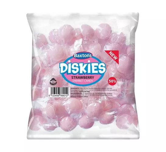Baxtons Diskies Sherbet Candy Strawberry (50's) Baxtons Diskies Sherbet Candy Strawberry (50's)