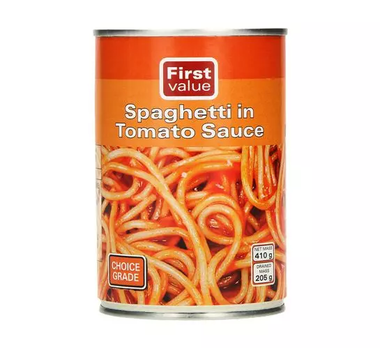 First Value Spaghetti in Tomato Sauce (12x410g) First Value Spaghetti in Tomato Sauce (12x410g)