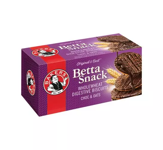Bakers Betta snack Biscuits Milk Choc and Oats (12x200g)