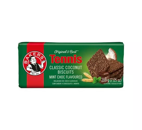 Bakers Tennis Biscuits Choc Mint (12x200g) Bakers Tennis Biscuits Choc Mint (12x200g)