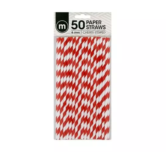 M Paper Straws Striped 6mm Cherry (50's)