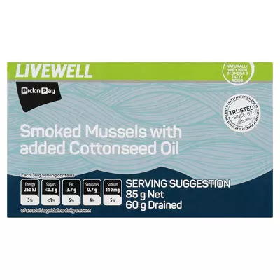 PnP Smoked Mussels with added Cottonseed Oil 85g PnP Smoked Mussels with added Cottonseed Oil 85g