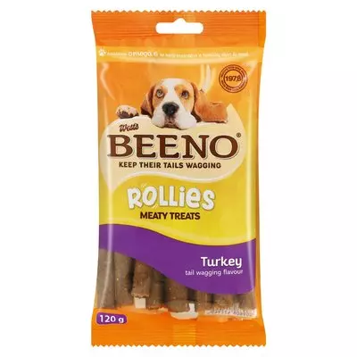 Beeno Rollies Tasty Turkey Flavour Meaty Dog Treats 120g
