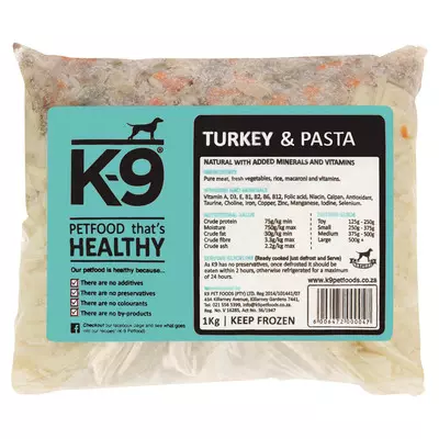 K-9 Foods Turkey & Pasta Dog Food 1kg K-9 Foods Turkey & Pasta Dog Food 1kg