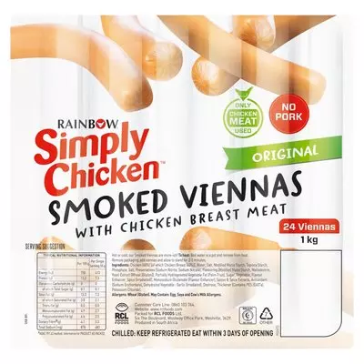 Rainbow Original Chicken Viennas 1kg