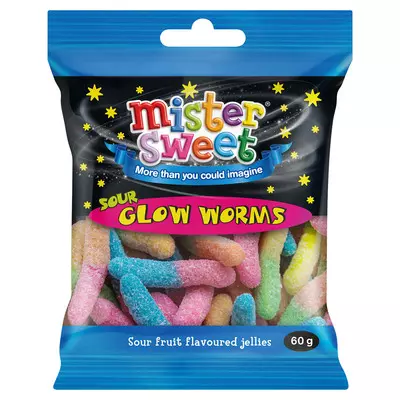 Mister Sweet Bag Sour Glow W orms Sweets 60g