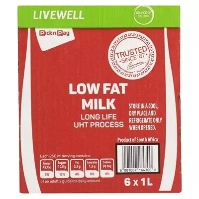 PnP UHT Low Fat Long Life Milk 6 x 1L