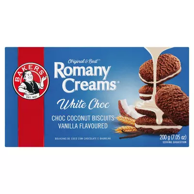 Bakers Romany Creams Vanilla Choc Biscuits 200g Bakers Romany Creams Vanilla Choc Biscuits 200g