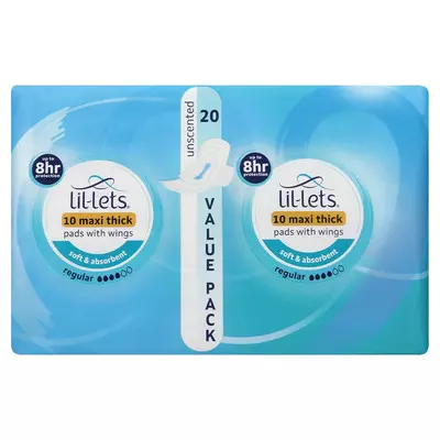 Lil-lets Unscented Maxi Thick Pads with Wings Regular 20's
