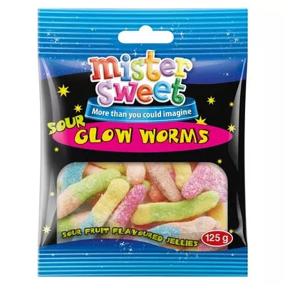 Mister Sweet Sour Glow Worms 125g Mister Sweet Sour Glow Worms 125g