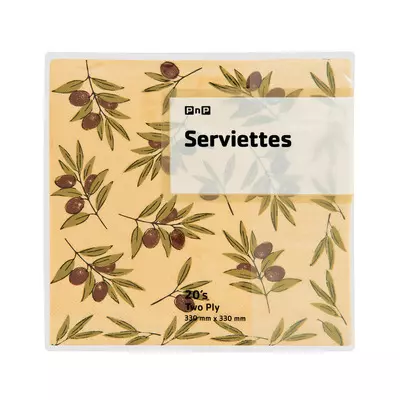 PnP 2 Ply Serviettes Olive 20ea