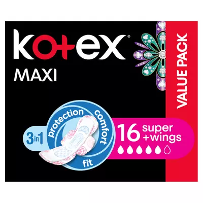 Kotex Black Maxi Pads Super + Wings 16's