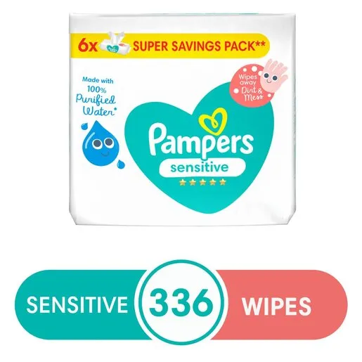 Pampers Sensitive Protection Baby Wipes, 4+2Free, 336 Wipes