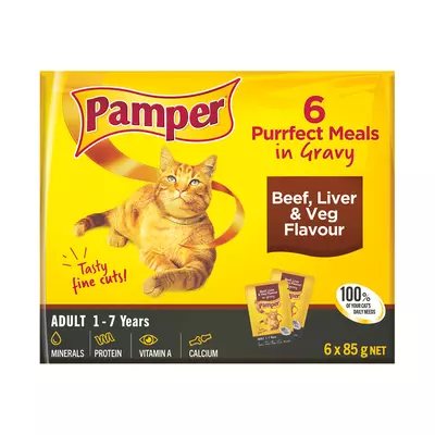 Pamper Fine Cuts Gravy Beef, Liver & Veg