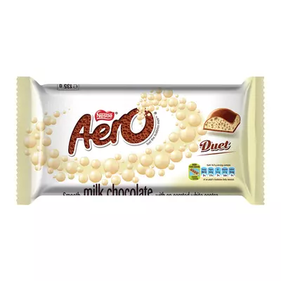 Nestlé Aero Duet Smooth Milk Chocolate with a White Aerated Centre 135g Nestlé Aero Duet Smooth Milk Chocolate with a White Aerated Centre 135g
