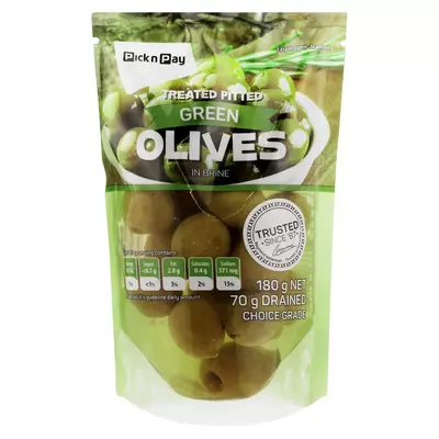 PnP Green Pitted Olives 180g