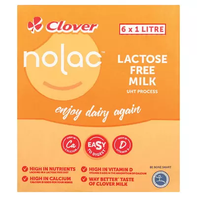 Clover Nolac Lactose Free UHT Milk 1L x 6