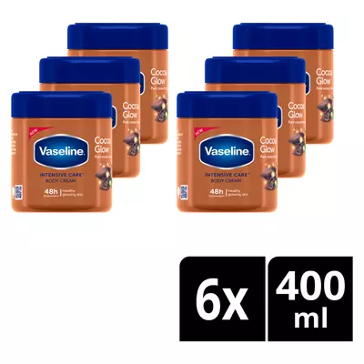 Vaseline Intensive Care Cocoa Glow Moisturizing Body Cream for Dry Skin 400ml x 6 Vaseline Intensive Care Cocoa Glow Moisturizing Body Cream for Dry Skin 400ml x 6