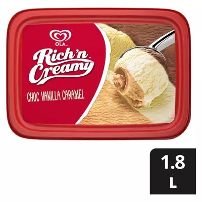OLA Rich 'n Creamy Chocolate Vanilla & and Caramel Flavoured Ice Cream Tub 1.8L