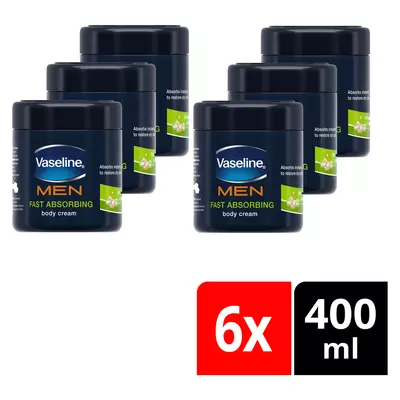 Vaseline MEN Fast Absorbing Moisturizing Body Cream for Dry Skin 400ml x 6