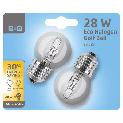 PNP 28w Edison Screw Eco Halogen Golf Ball Warm White 2 Pack