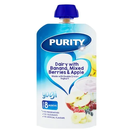 PURITY Pouch Dairy With Banana, Mixed Berries & Apple 110ml from 6 Months