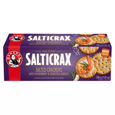 Bakers Salticrax Crackers with Roasted Rosemary & Roasted Garlic Bakers Salticrax Crackers with Roasted Rosemary & Roasted Garlic