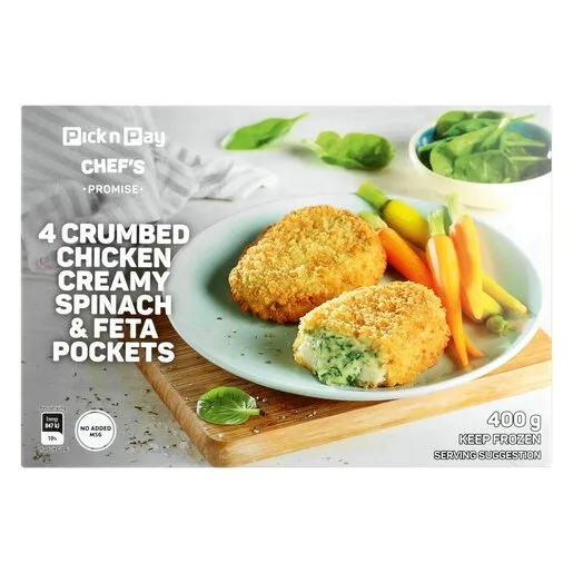 PnP Crumbed Chicken Creamy Spinach & Feta Pockets 400g PnP Crumbed Chicken Creamy Spinach & Feta Pockets 400g