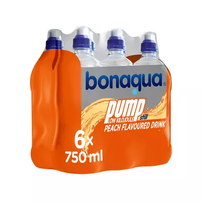 Bonaqua Pump Still Peach Flavoured Drink 750ml x 6 Bonaqua Pump Still Peach Flavoured Drink 750ml x 6
