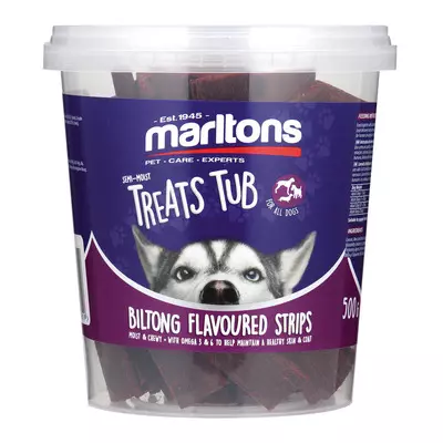 Marltons Pet Biltong Strips Tub 500g