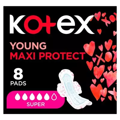 Kotex Young Maxi Pads Super+Wings 8ea Kotex Young Maxi Pads Super+Wings 8ea